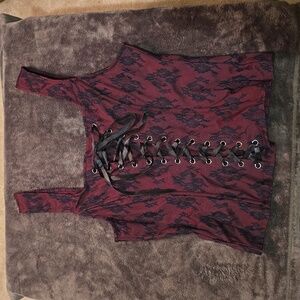 Burgundy and black lace corset
